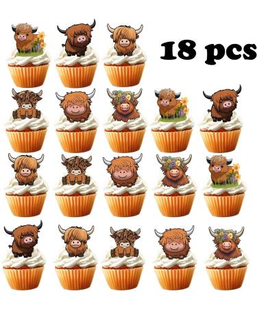 18pcs Highland Cow Cupcake Toppers for Boys Girls Adult Happy Birthday Glitter Western Rodeo Farm Party Decorations Supplies Glitter Highland Cow Cake Decorations - Buy Online on GoSupps.com
