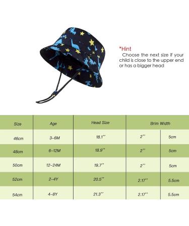LANGZHEN Beach Sun Protection Hat for Baby Girls | Adjustable Wide Brim Toddler Kids Hat with Chin Strap | Navy Dinosaurs | 1-2 Years - Buy Online on GoSupps.com