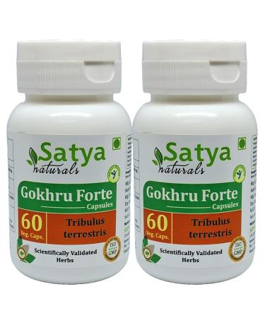 Gokhru Forte Capsules 500 mg. 60 Veg. Capsule | Gokharu (Tribulus Terrestris) Extract Capsules for Men and women | Ayurvedic Herbal Supplement/Remedies | 10:1 Forte (2 Bottles of 60 Capsules)