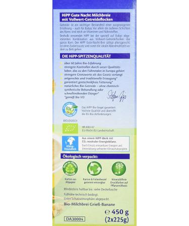 Hipp Organic Milk Porridge without Added Sugar - Good Night GrieÃ Banana for 6+ Months - 4 Pack (4 x 450g) - Nutritional Baby Food - Buy Online on GoSupps.com