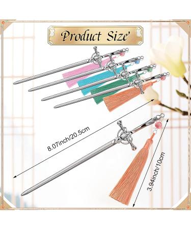 4-Piece Silver Sword Chopsticks and Hair Sticks Set with Dust Tassel - Vintage Chinese Hair Accessories for Women and Girls - Buy Online on GoSupps.com
