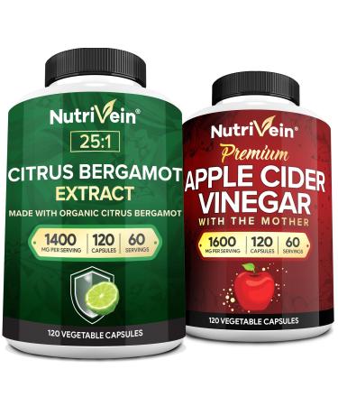 Nutrivein Premium Citrus Bergamot & Apple Cider Vinegar Supplements Bundle: Apple Cider Vinegar Capsules & 25:1 Citrus Bergamot Supplement for Vitality Digestion & Circulatory Wellness