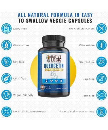 Quercetin with Bromelain Supplements - Immune Support & Joint Health Vegan & Gluten-Free 120 Veggie Capsules - Buy Online on GoSupps.com
