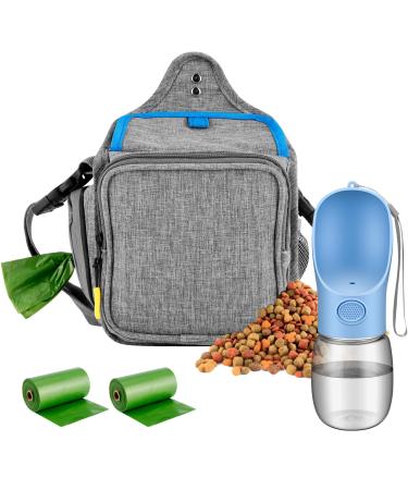 Odoland Dog Treat Pouch Bag Set Dog Walking Bags with Dog Water Bottle Dog Poop Bag Dog Treat Bag with Poop Bag Holder for Pet Training Grey