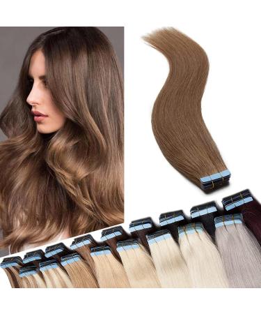 40 pieces tape in extensions real hair 2.5g/pcs adhesive tape hair extension 100% remy human hair hair part (+10 brick free tapes) light brown#6 56 cm