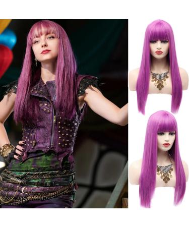 BESTUNG Light Purple Straight Cosplay Wigs With Fringe for Women 22 Inches Long Synthetic Full Hair Wig with Bangs for Costume or Daily Life 24" Purple