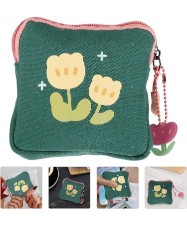Healvian Flower Makeup Bag | Sanitary Napkin Storage & Menstrual Pad Holder | Portable Zipper Bag for Tampons & Coins | First Period Kit | Green Women's Makeup Bag - Buy Online on GoSupps.com