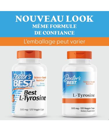 Doctor's Best L-Tyrosine 500mg 120 Vegan Capsules Amino Acid Lab Tested Gluten Free Soy Free Vegetarian - Buy Online on GoSupps.com