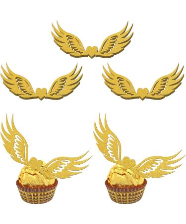 Rsstarxi 36 Pack Golden Wings Chocolate Decoration Wizard Party Chocolate Decoration Hollowed Wings Wafer Cupcake Toppers for Baby Shower Birthday Paty Cake Decorations Design 1 - Buy Online on GoSupps.com