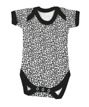 Baby Moo's Leopard Print Baby Grow | Unisex Black & White Animal Print Cute Bodysuit Vest - Cool Alternative New Baby Gifts UK 0-3 Months