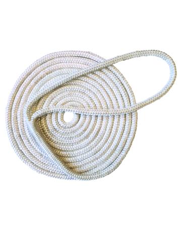 Tommy Docks 15 ft Dock Line with 4,400 lb Break Strength - 3/8 in Thick Double Braided Nylon Marine Rope Accessory - 12 in Eye Splice for Docking Boats and Yachts - White