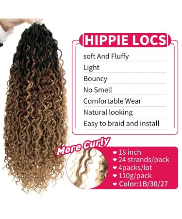 Curly Goddess Locs Crochet Hair 18 Inch - 4 Packs, 24 Strands per Pack | Pre Looped Synthetic Deep Curly Hairstyle Hippie Locs Crochet Braids Extensions - 1B/30/27 - Buy Online on GoSupps.com