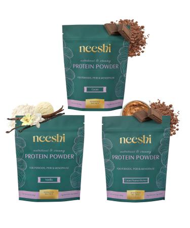 NEESHI Nourishing Protein Blend for Hormonal Balance Vegan Gluten-Free All-Natural Supports PMS & Menopause Relief 3-Week Supply 1 Ea Cacao Vanilla Cacao Peanut Butter Flavor