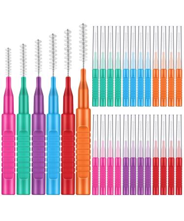 Yinder 100 Pcs Braces Brushes for Cleaner Interdental Brush Toothpicks Teeth Cleaning Soft Flossing Heads Floss Dental Tools Braces Flossers Tooth Picks Flossers with Bristles, 6 Colors and Sizes Multi Sizes Colorful