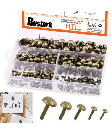Rustark 500PCS 5 Sizes Bronze Paper Fasteners Round Brads Fasteners Assortment Kit Mushroom Head Paper Fasteners Brass Metal Brads Scrapbooking Decorative Paper Crafts School DIY Art Project Supplies