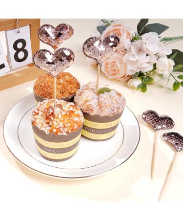 60Pieces Heart Cupcake Toppers Champagne Valentines Day Cupcake Toppers Decorations Double Colors Heart Shaped Cupcake Cake Decorations for Valentine Wedding Party Mother's Day - Buy Online on GoSupps.com