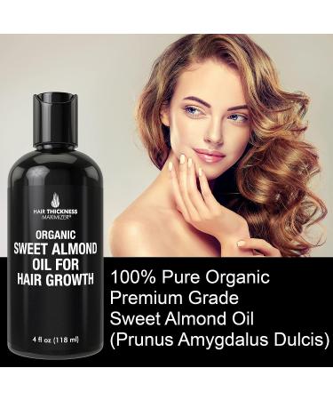 Organic Sweet Almond Oil for Hair Growth | Cold Pressed, Pure, Hair Thickness Maximizer | Stop Hair Loss, Thickening Treatment Serum for Men & Women - 4 Fl Oz - Buy Online on GoSupps.com