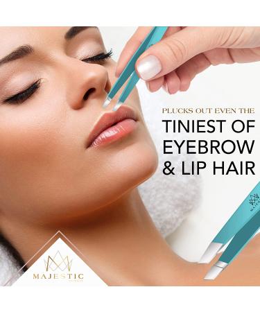 Majestic Bombay Teel Blue Tweezers Set - Fine Point & Slant for Precision Hair & Splinter Removal | Stainless Steel Pluckers - Buy Online on GoSupps.com