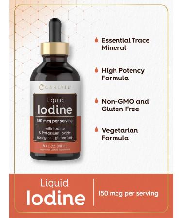 Carlyle Liquid Iodine Drops 4 fl oz | 150 mcg | Iodine & Potassium Iodide Supplement | Vegetarian Liquid Tincture | Non-GMO Gluten Free - Buy Online on GoSupps.com
