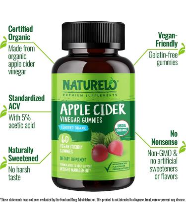NATURELO Apple Cider Vinegar Gummies for Weight Management - 60 Vegan Organic Gummies - Buy Online on GoSupps.com
