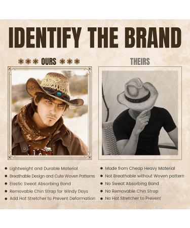 Western Style Cowboy & Cowgirl Straw Hat with Bull Bead Band - Beige - Buy Online on GoSupps.com