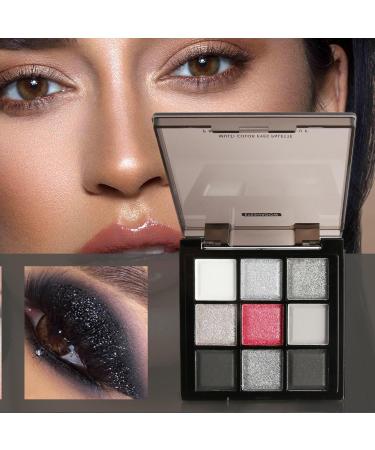 Silver Grey Eyeshadow Palette - Dark Shimmer Hue Rich Pigment Powder Silky Blend Formula Sparkling Metallic Glow | 9 Colors Eye Makeup Long Lasting - Buy Online on GoSupps.com