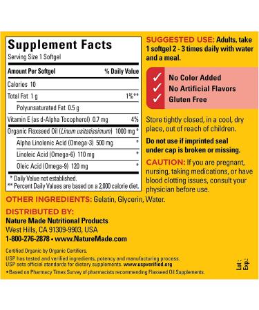 Nature Made Flaxseed Oil 1000mg Softgels - 100 Count | Heart Health Support - Buy Online on GoSupps.com