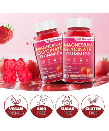 Magnesium glycinate 600mg Children and Adults Magnesium glycinate Gummies Promotes Sleep Muscle and Relaxation Used for Calming Emotions and Sleep Support 60 Strawberry Flavor - Buy Online on GoSupps.com