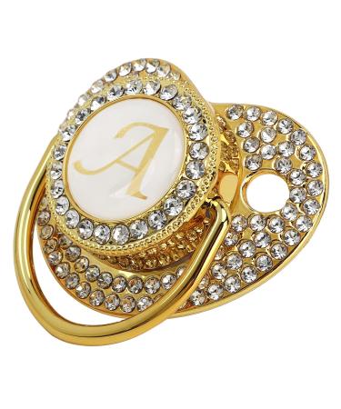 Personalized Baby Bling Pacifier Clip - Curved Gold Clip with Dust Protection | 26 Letters for Babies 6-18 Months (Letter A) - Buy Online on GoSupps.com