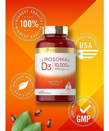 Carlyle Liposomal Vitamin D3 10,000 IU 400 Softgels | Non-GMO Gluten Free | High Potency Supplement - Buy Online on GoSupps.com