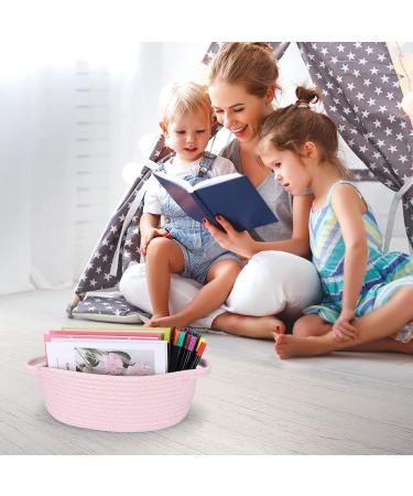 Small Oval Cotton Rope Woven Basket with Handle - Light Pink Nursery Storage Organizer for Baby Supplies, Toys, and Easter Gifts - Buy Online on GoSupps.com