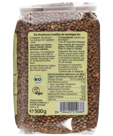 Alnatura Organic Mountain Lentils - Pack of 6 (6 x 500g) - Buy Online for International Shipping - Buy Online on GoSupps.com