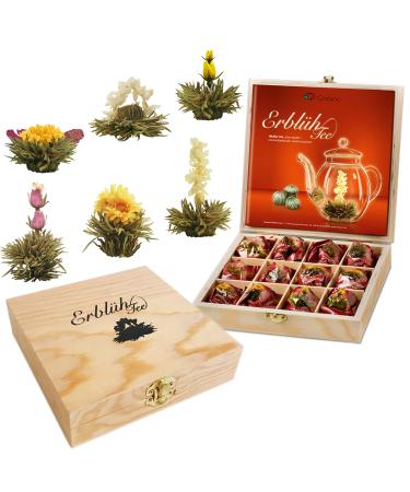 Creano Blooming Tea Gift Set in Stylish Wooden Tea Box - 12pcs Flowering Tea Ball - White Tea - Buy Online on GoSupps.com