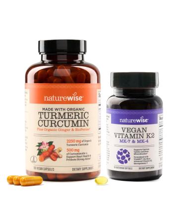 NatureWise Curcumin Turmeric 2250mg with BioPerine & Vegan Vitamin K2 MK-7 100mcg and MK4 500mcg - 180 Count & 90 Softgels