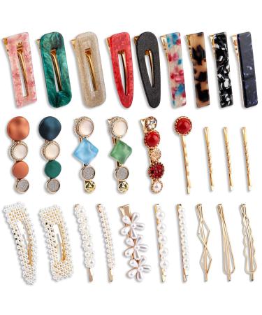 Pearl Hair Clips Accessories for Women Girls  28PCS Cute Acrylic Resin Gold Barrettes Bobby Hair Pins  Weddings Hairpins Accessories Macaron Hair Pins Headwear Styling Tools Gifts (28PCS)