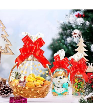 Nistar Christmas Cellophane Wrap Roll - 32 in x 100 ft Gold Gift Basket Wrap with 8 Bows - Extra Large Clear Wrapping Paper for Treats, Flowers, DIY Crafts - Holiday Christmas Gift Wrap (1 Pack) - Buy Online on GoSupps.com