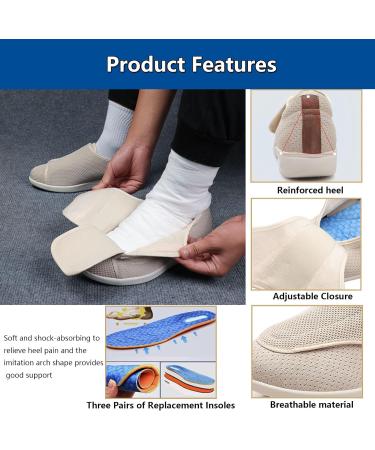 Extra Wide Men's Edema Sneakers with Adjustable Closure - Lightweight Wide Width Shoes in Light Gray (Men 5/Women 6) - Buy Online on GoSupps.com