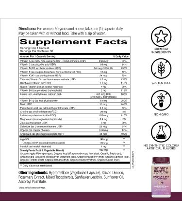 SmartyPants Women's 50+ Multivitamin with Omega-3, Zinc, Vitamins D3, C, B6, Biotin, Folate, B12 & A - 30 Day Supply - Buy Online on GoSupps.com