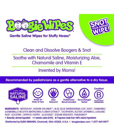 Boogie Wipes Gentle Saline Wipes | Stuffy Nose Relief | Fresh Scent - 10 Wipes - Buy Online on GoSupps.com