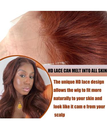 Reddish Brown #33 26 Inch HD Lace Front Body Wave Wig for Black Women | Brazilian Virgin Human Hair | Pre Plucked 180% Density | Glueless Frontal Wig with Baby Hair - Buy Online on GoSupps.com