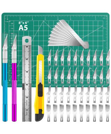 DIYSELF Exacto Knife Set, 2 Pcs Craft Knife with 40 Pcs Hobby Knife Replacement Blades, Hobby Knife Kit for Scrapbooking, Stencil, Fondant, Paper, Sharp Precision Knife for Art Carving Green