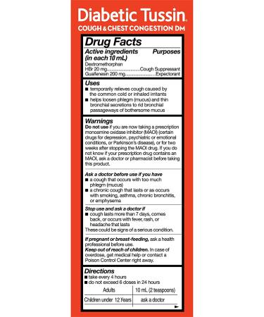 Diabetic Tussin Cough & Chest Congestion Relief Syrup - Sugar-Free, 4 Fl Oz - Buy Online on GoSupps.com