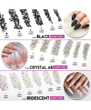 Teenitor Nail Rhinestone Kit with Glue - Crystal AB, Flatback, Clear, Black Rhinestones, Nail Foil Flakes, Sequins for Nail Art - Buy Online on GoSupps.com