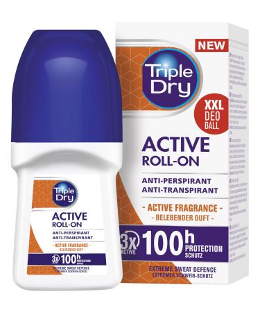 Triple Dry Roll-On Active - D odorant anti-transpirant contre la transpiration excessive - D odorant antibact rien pour 100 h de protection - Sans parfum - Pour homme et femme - 50 ml