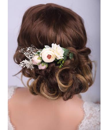 Kercisbeauty Cute Flower Hair Piece Side Hair Comb Wedding Bridal Floral Decorative Comb Women Girls Festival Headpiece Party