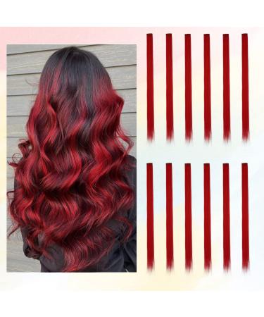 12 pieces of colored hair extensions barsdar highlights 21 inch smooth long hair parts hair strands for clipping colored clip in hair extensions extensions colorful for children women red - Buy Online on GoSupps.com