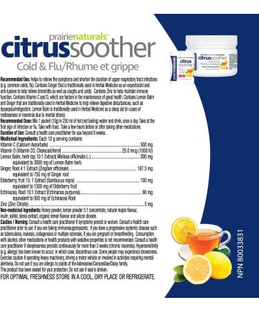 Prairie Naturals Citrus Soother Cold & Flu Hot Immune-Boosting Drink with Elderberry Zinc Vitamins D & C and Lemon Balm - 150 Gram - Buy Online on GoSupps.com