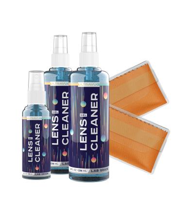 ULTRAVUE Eyeglass Gel Lens Cleaner Spray Kit - 2 x 8oz and 1 x 2oz Gel Eyeglasses Cleaner Spray Bottle + 2 Microfiber Cloth for Cleaning - Safe for All Lenses (AR Coated Included) 8oz x 2oz Gel Spray + 2 Microfiber Cloth