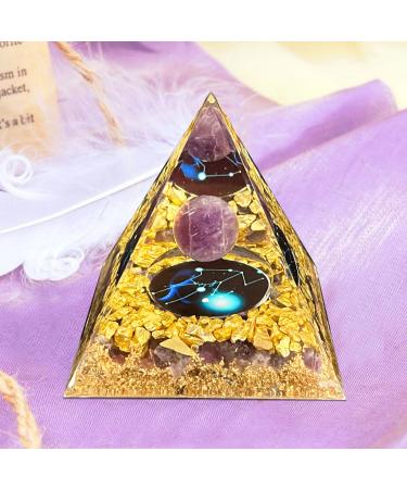VDYXEW Crystal Pyramid Amethyst Zodiac Taurus Orgone Pyramid Healing Crystal Postive Energy Orgonite Crystal Healing for Yoga Meditation Stress Reduce (Taurus)