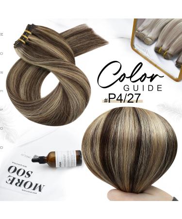 Moresoo Dark Brown with Caramel Blonde Human Hair Weft Extensions 24 Inch - Double Weft, 100g/Pack #P4/27 - Buy Online on GoSupps.com